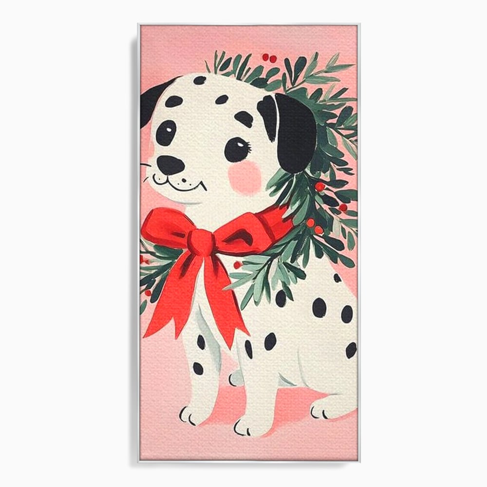 Tablou canvas cu tablou canvas cu catel dalmatian, in rama de aluminiu argintiu